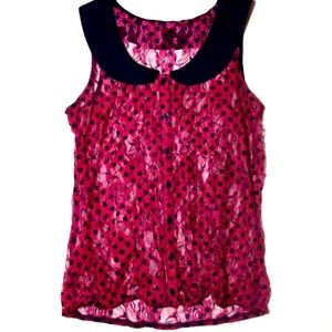 Retro Polka Dot Rose Lace Blouse